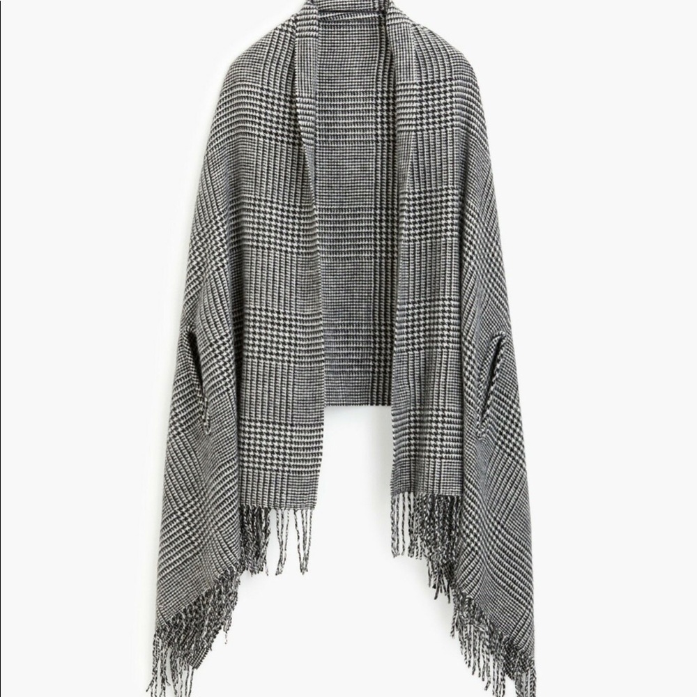 J Crew Cape Scarf in Glenn Plaid-Ivory and Black.